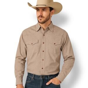 Vintage Resistol Rodeo Gear Brown Western Shirt Geometric Snap Front Long Sleeve